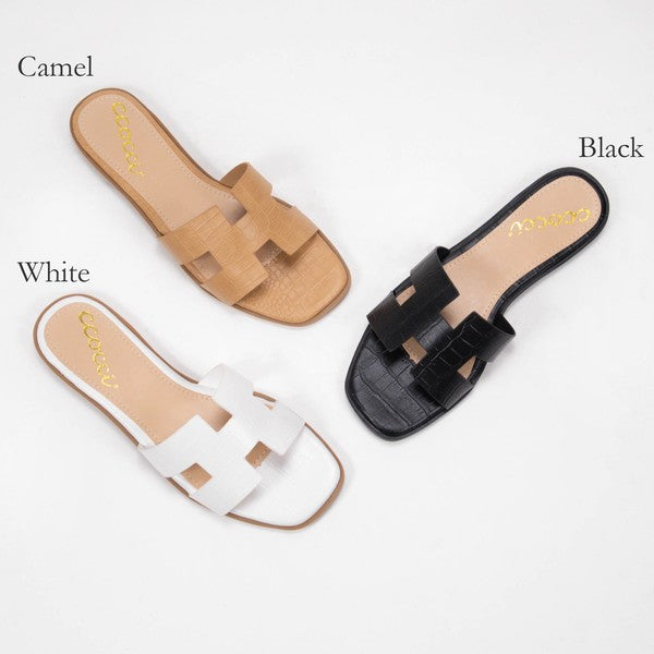 Cutout Croco Slide Sandal