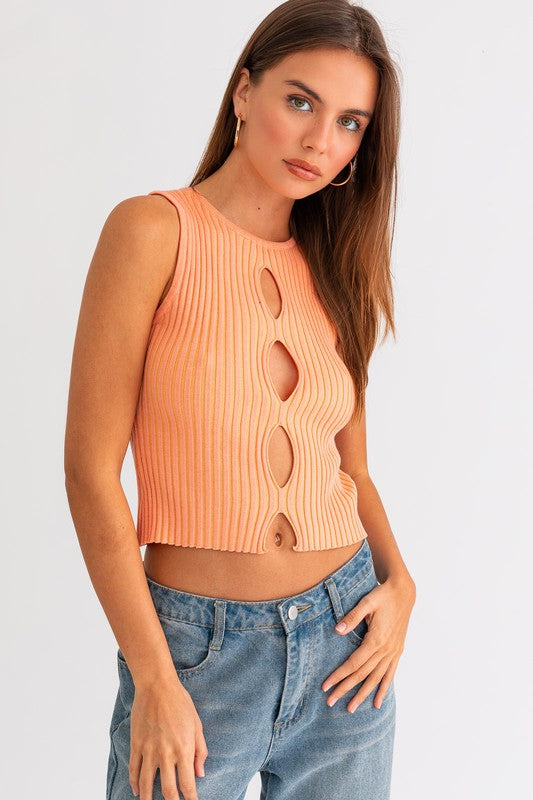 Hole Detail Racer Neck Top