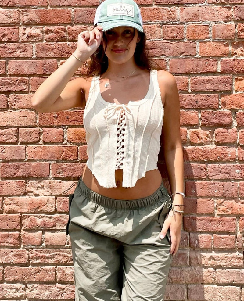 Front Laced Up Sleeveless Top