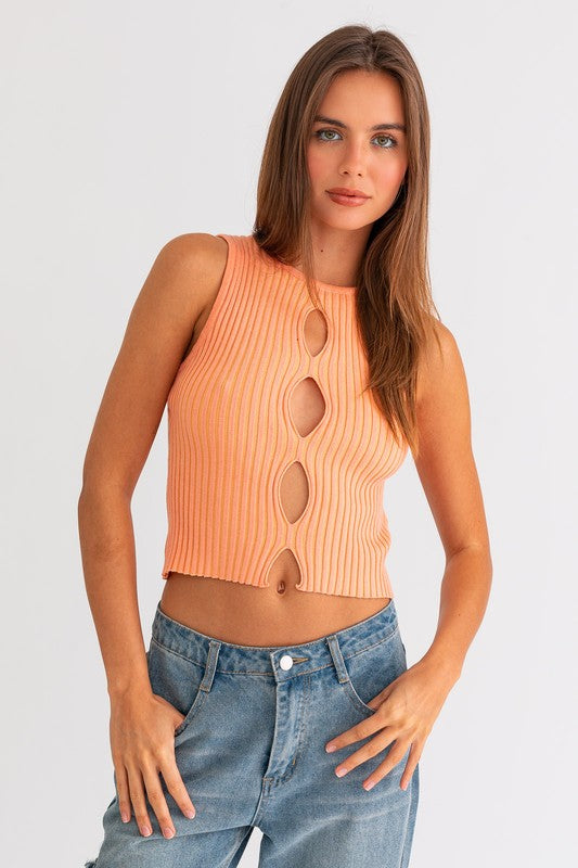 Hole Detail Racer Neck Top