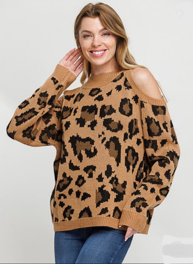 Smocked Neck Cheetah Sweater