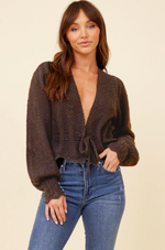 Lace Up Balloon Sleeve Sweater